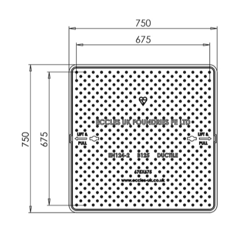 675 x 675 x 50mm B125 EasySeal manhole cover DU125 dimensions