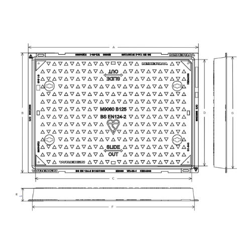 900 x 600 x 75mm Wrekin Safeseal B125 manhole cover dimensions